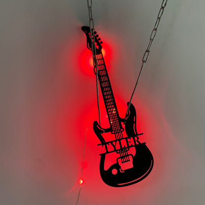 Custom Electric Guitar Metal Wall Art With Led Light, Personalized Guitarist Metal Name Sign, Guitar Rock Music Studio Metal Led Sign