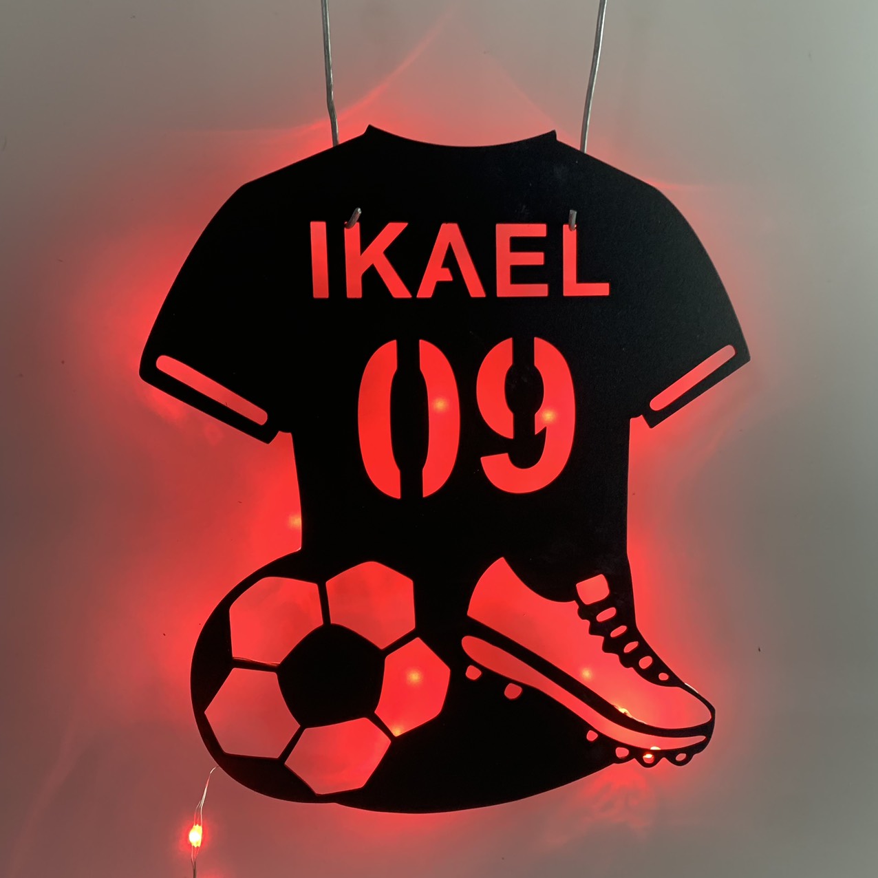 Personalized Soccer Player Metal Wall Art Led Light, Custom Football Player Metal Name Sign, Soccer Football Club Metal Wall Sign Decor