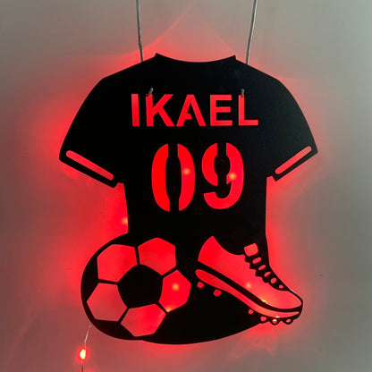 Personalized Soccer Player Metal Wall Art Led Light, Custom Football Player Metal Name Sign, Soccer Football Club Metal Wall Sign Decor