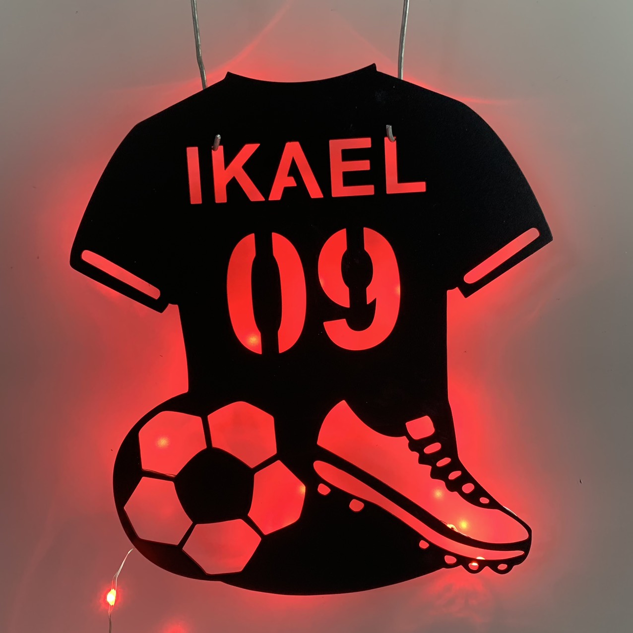 Personalized Soccer Player Metal Wall Art Led Light, Custom Football Player Metal Name Sign, Soccer Football Club Metal Wall Sign Decor