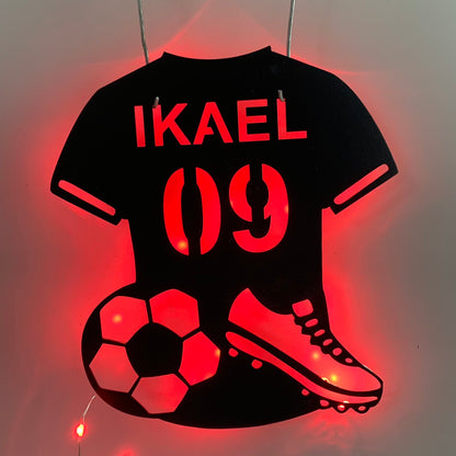 Personalized Soccer Player Metal Wall Art Led Light, Custom Football Player Metal Name Sign, Soccer Football Club Metal Wall Sign Decor