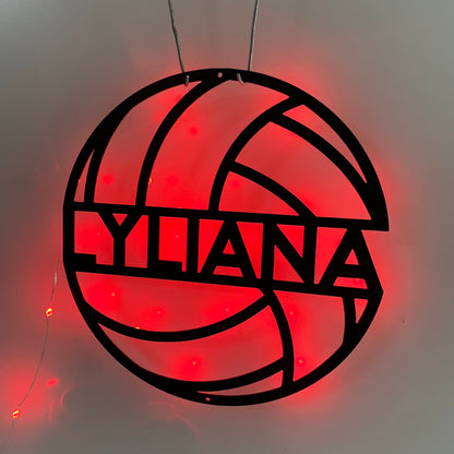 Custom Ball Volleyball Metal Wall Art With Led Light, Personalized Volleyball Player Metal Name Sign, Volleyball Sport Man Cave Metal Led Decor