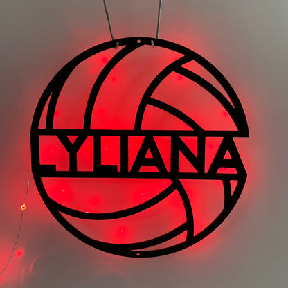 Custom Ball Volleyball Metal Wall Art With Led Light, Personalized Volleyball Player Metal Name Sign, Volleyball Sport Man Cave Metal Led Decor