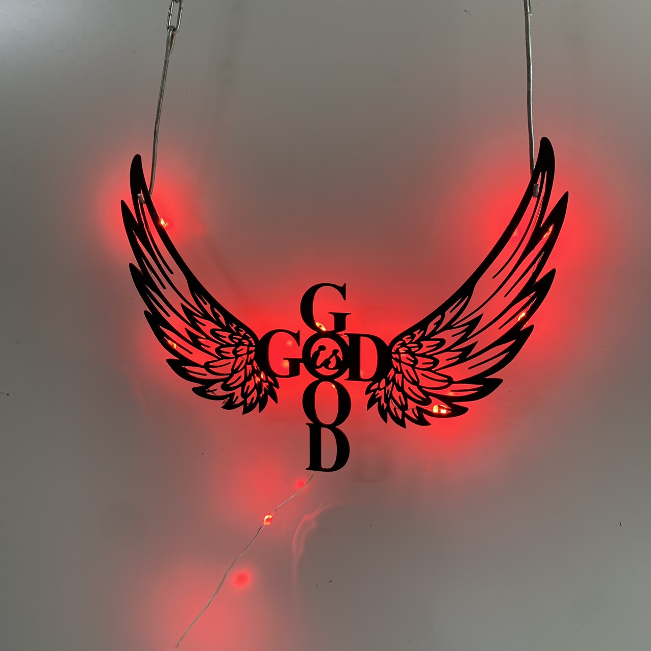 God Is Good Metal Wall Art With Led Lights, God Is Good With Angel Wings Metal Wall Sign, Religious Christian Metal Living Room Wall Decor