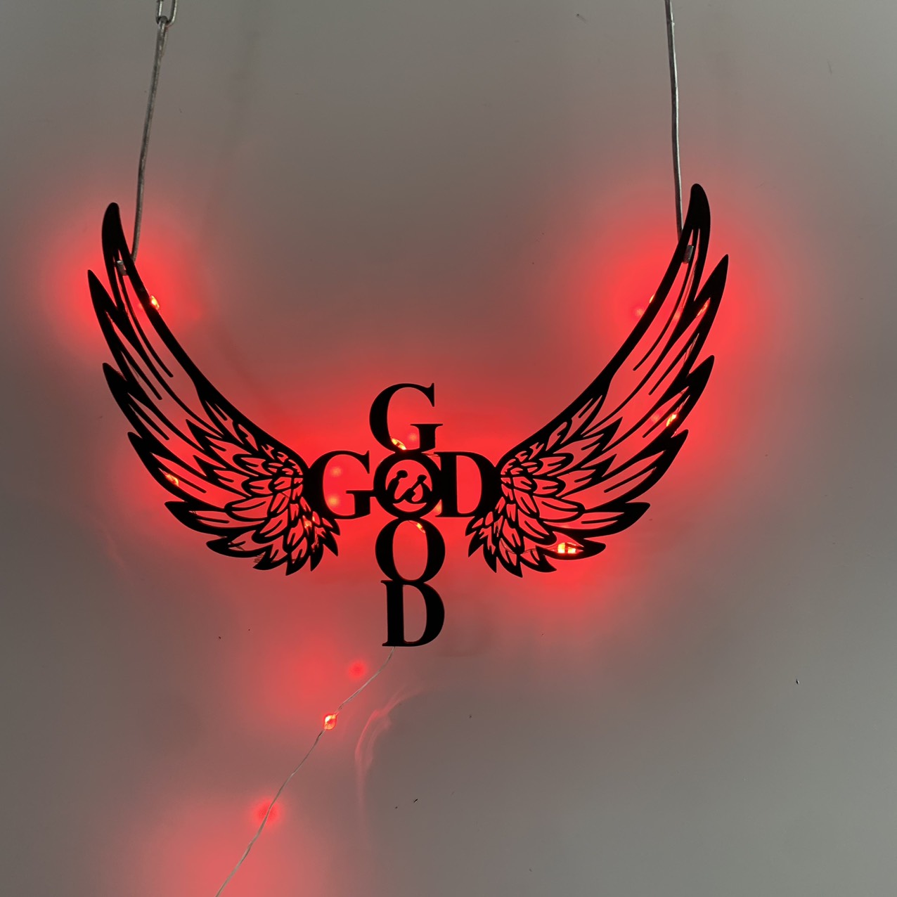 God Is Good Metal Wall Art With Led Lights, God Is Good With Angel Wings Metal Wall Sign, Religious Christian Metal Living Room Wall Decor