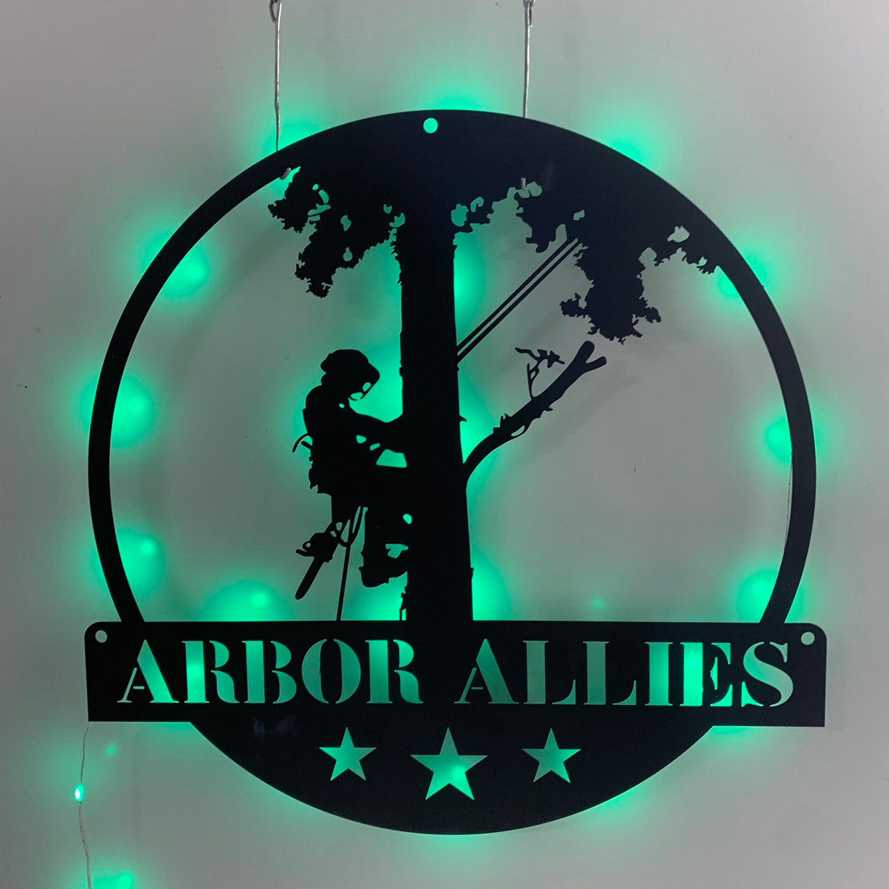 Personalized Tree Climbing Metal Wall Art With Led Light, Custom Tree Climber Metal Name Sign, Logger Work Tree Service Metal Wall Led Decor