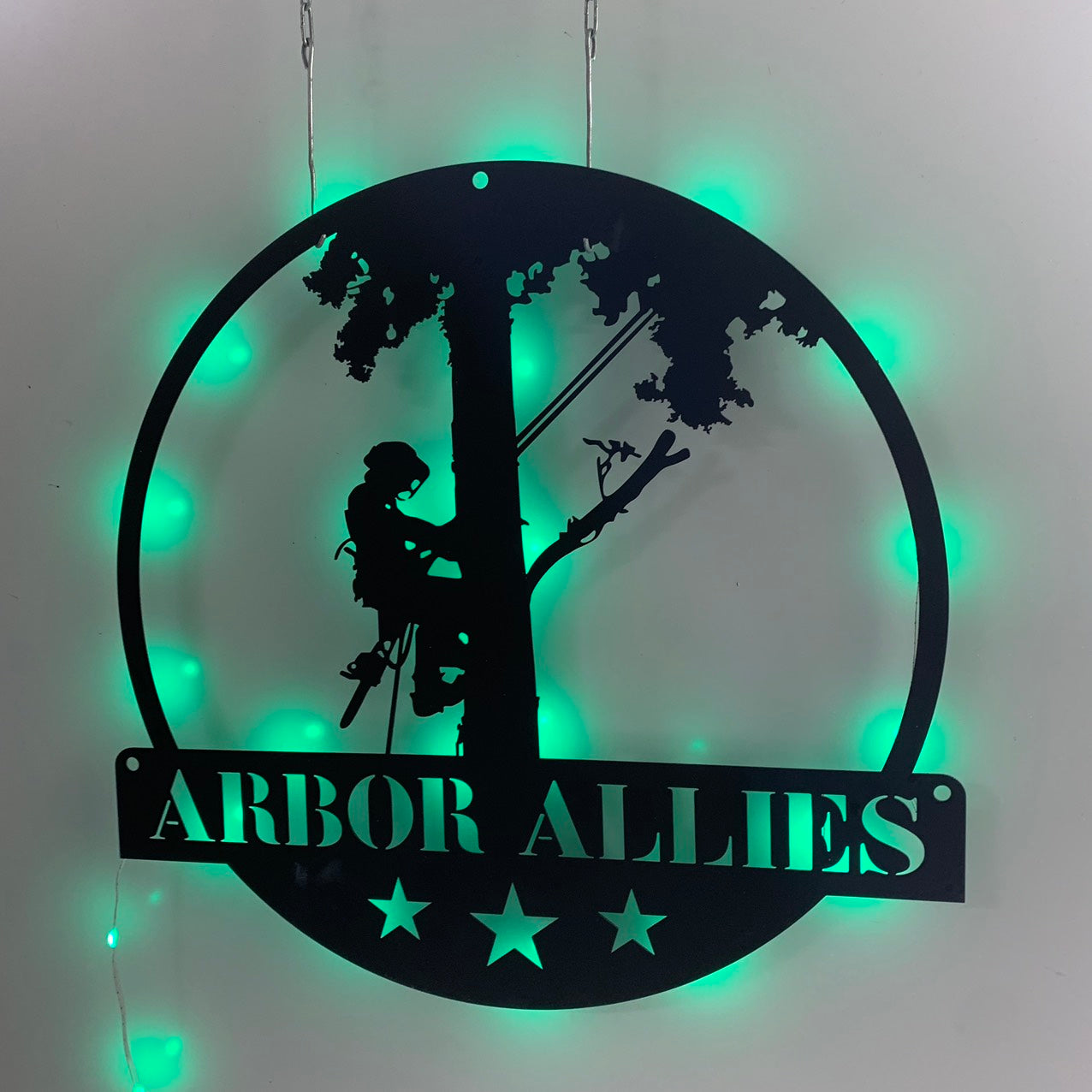 Personalized Tree Climbing Metal Wall Art With Led Light, Custom Tree Climber Metal Name Sign, Logger Work Tree Service Metal Wall Led Decor