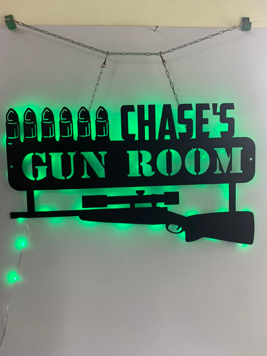 Personalized Sniper Gun Metal Wall Art With Led Lights, Custom Gun Room Metal Name Sign, Sniper Gun Weapon Man Cave Metal Wall Sign