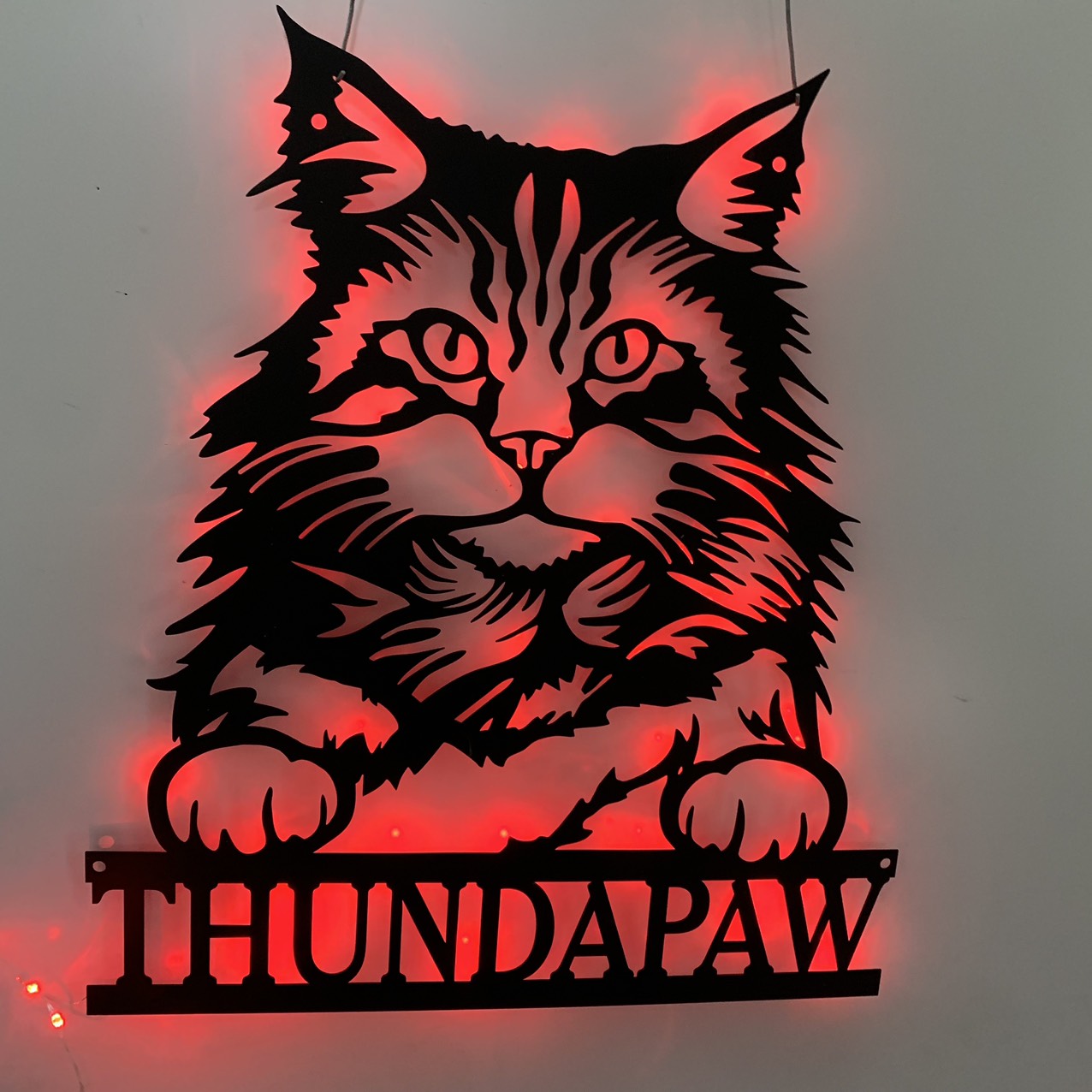 Custom Peeking Maine Coon Cat Metal Wall Art Led Light, Personalized Funny Cat Lover Metal Name Sign, Maine Coon Cat Kid Room Metal Wall Led Sign