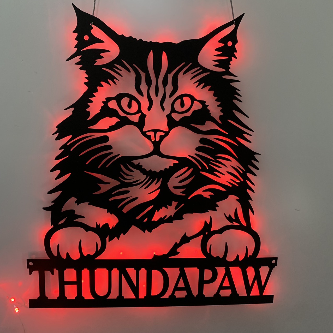 Custom Peeking Maine Coon Cat Metal Wall Art Led Light, Personalized Funny Cat Lover Metal Name Sign, Maine Coon Cat Kid Room Metal Wall Led Sign