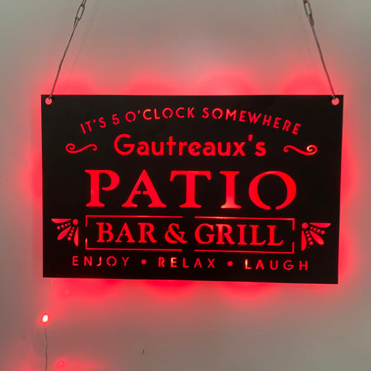 Personalized Bar & Grill Metal Wall Art With Led Lights, Custoom Backyard Patio Metal Name Sign, Backyard Bar And Grill Metal Sign