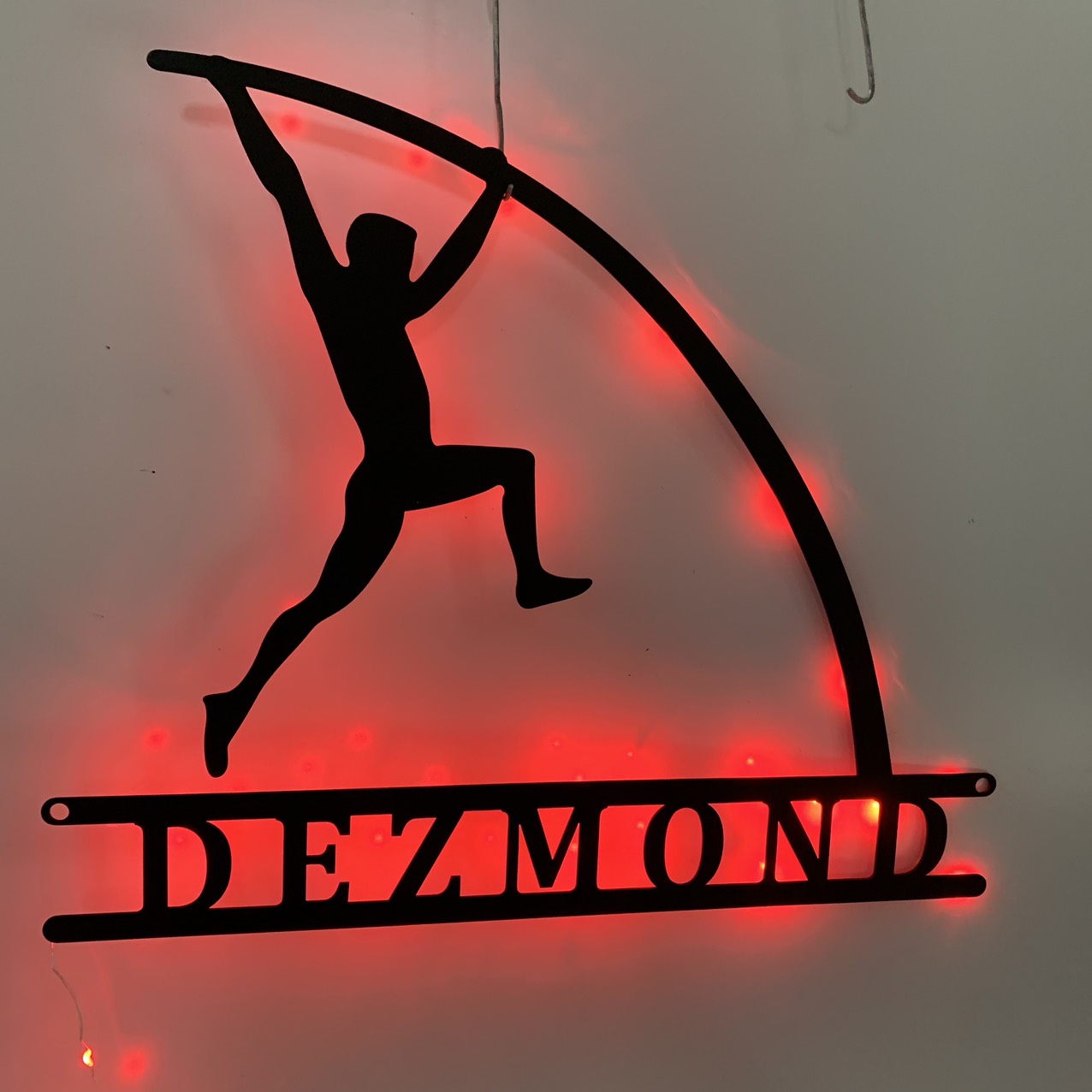 Custom Man Pole Vault Metal Wall Art Led Light, Personalized Pole Vaulting Metal Name Sign, Pole Jumping Athletics Sport Metal Wall Led Sign