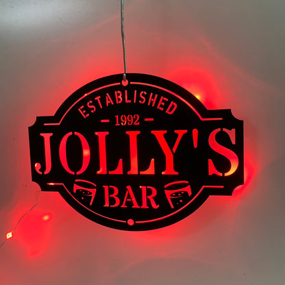 Custom Bar Metal Wall Art With Led Lights, Personalized Bar Metal Name Sign, Established Bar Led Metal Sign, Bar Pub Metal Wall Hanging