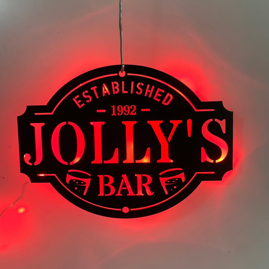 Custom Bar Metal Wall Art With Led Lights, Personalized Bar Metal Name Sign, Established Bar Led Metal Sign, Bar Pub Metal Wall Hanging