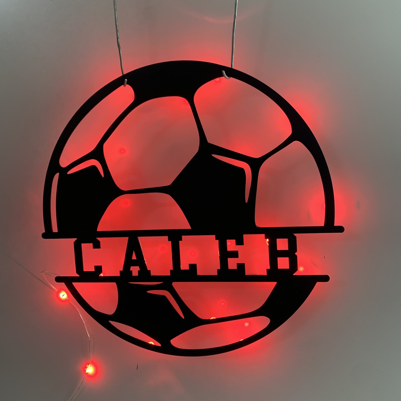 Personalized Soccer Ball Metal Wall Art With Led Light, Custom Football Player Metal Name Sign, Soccer Team Football Club Metal Wall Sign Decor