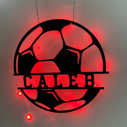 Personalized Soccer Ball Metal Wall Art With Led Light, Custom Football Player Metal Name Sign, Soccer Team Football Club Metal Wall Sign Decor