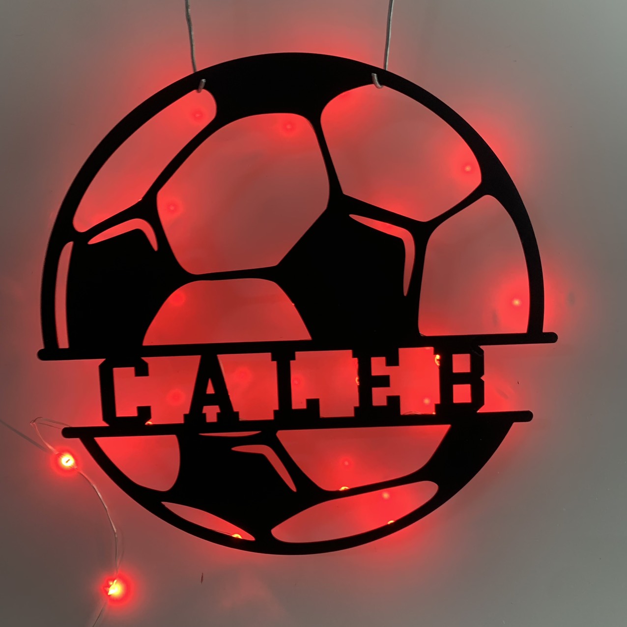 Personalized Soccer Ball Metal Wall Art With Led Light, Custom Football Player Metal Name Sign, Soccer Team Football Club Metal Wall Sign Decor