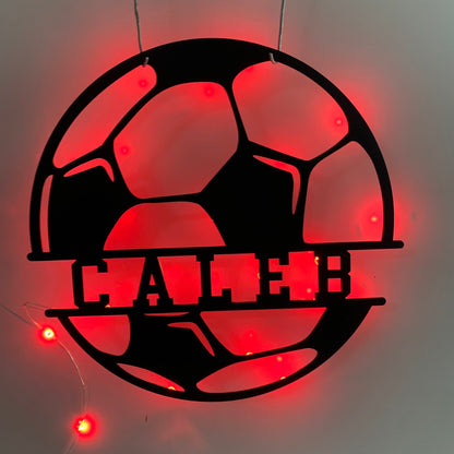 Personalized Soccer Ball Metal Wall Art With Led Light, Custom Football Player Metal Name Sign, Soccer Team Football Club Metal Wall Sign Decor