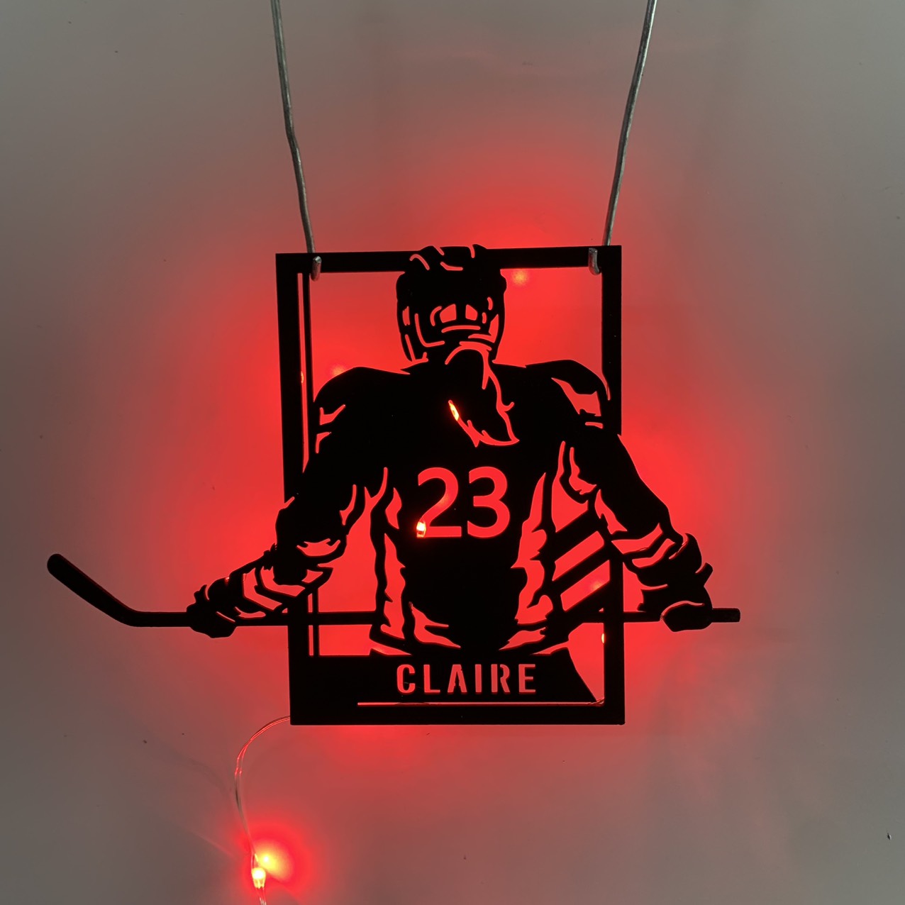 Custom Hockey Metal Wall Art With Led Lights, Personalized Hockey Player Metal Name Sign, Ice Hockey Jersey Metal Wall Led Sign