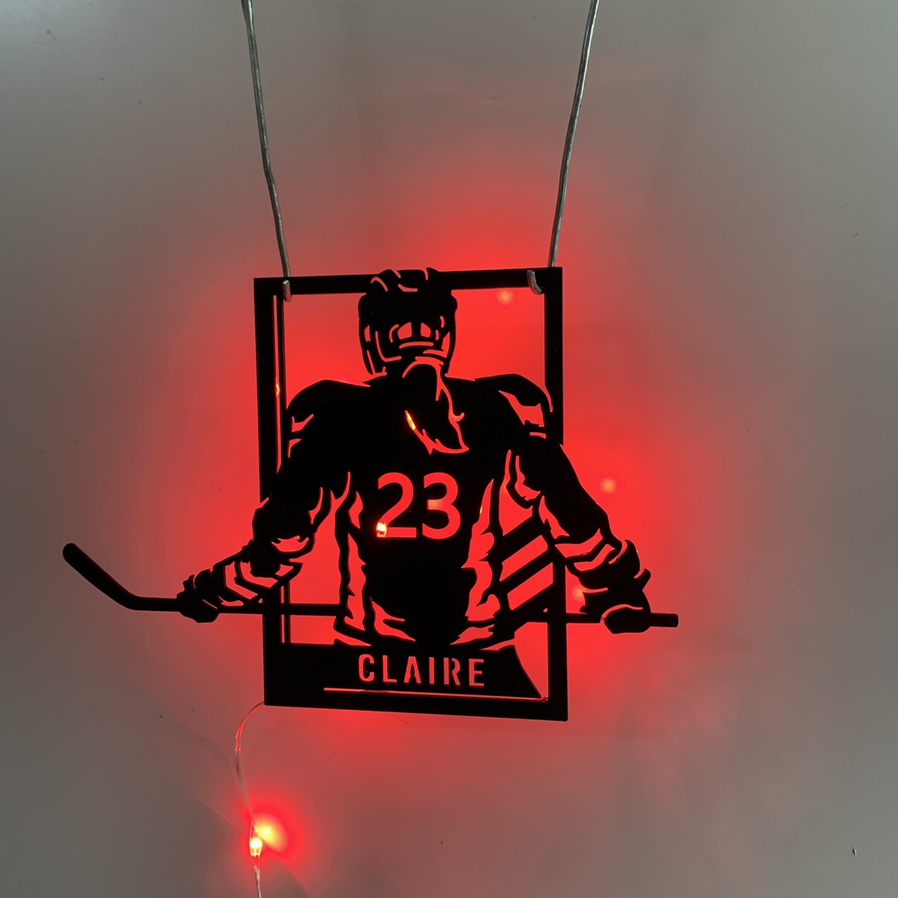 Custom Hockey Metal Wall Art With Led Lights, Personalized Hockey Player Metal Name Sign, Ice Hockey Jersey Metal Wall Led Sign