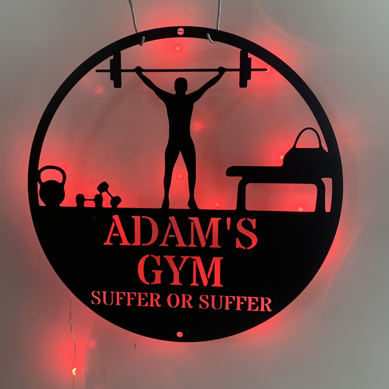 Custom Weightlifting Gym Metal Wall Art With Led Light, Gym Sport Room Metal Wall Sign, Personalized Dumbbell Fitness Metal Name Sign