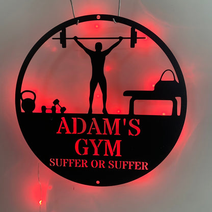 Custom Weightlifting Gym Metal Wall Art With Led Light, Gym Sport Room Metal Wall Sign, Personalized Dumbbell Fitness Metal Name Sign