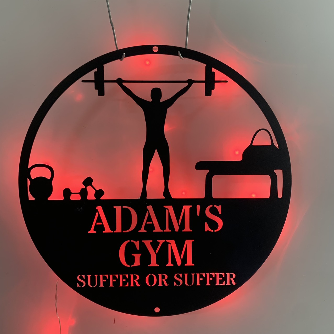 Custom Weightlifting Gym Metal Wall Art With Led Light, Gym Sport Room Metal Wall Sign, Personalized Dumbbell Fitness Metal Name Sign