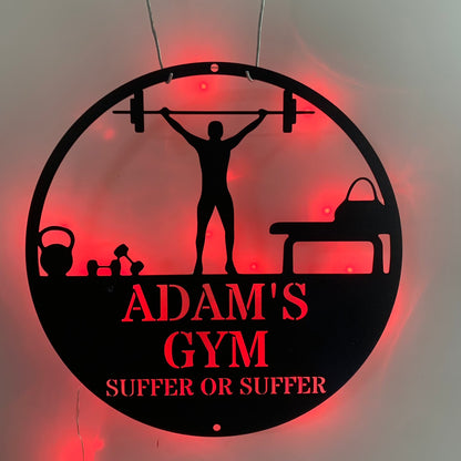 Custom Weightlifting Gym Metal Wall Art With Led Light, Gym Sport Room Metal Wall Sign, Personalized Dumbbell Fitness Metal Name Sign