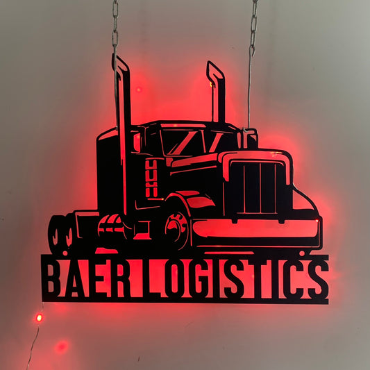 Custom Semi Truck Trailer Metal Wall Art Led Light, Personalized Trucker Metal Name Sign Home Decor, Semi Truck Driver Retirement Metal Wall Sign