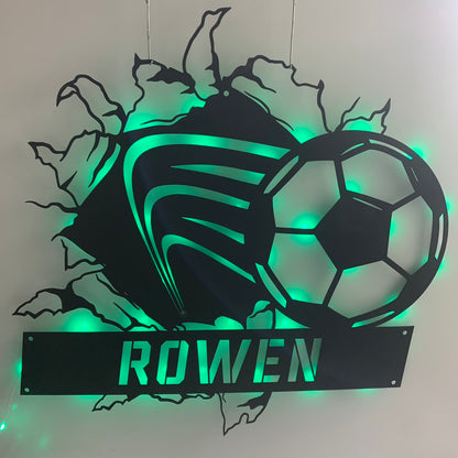 Personalized Soccer Ball Metal Wall Art With Led Light, Custom Soccer Player Metal Name Sign Decoration For Room, Soccer Ball Metal Led Decor