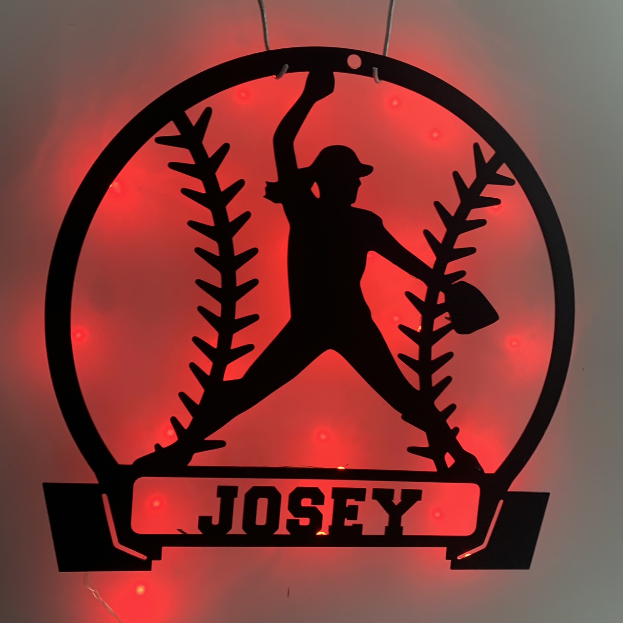 Custom Girl Baseball Metal Wall Art With Led Lights, Personalized Baseball Player Metal Name Sign, Softball Sport Metal Wall Led Decor