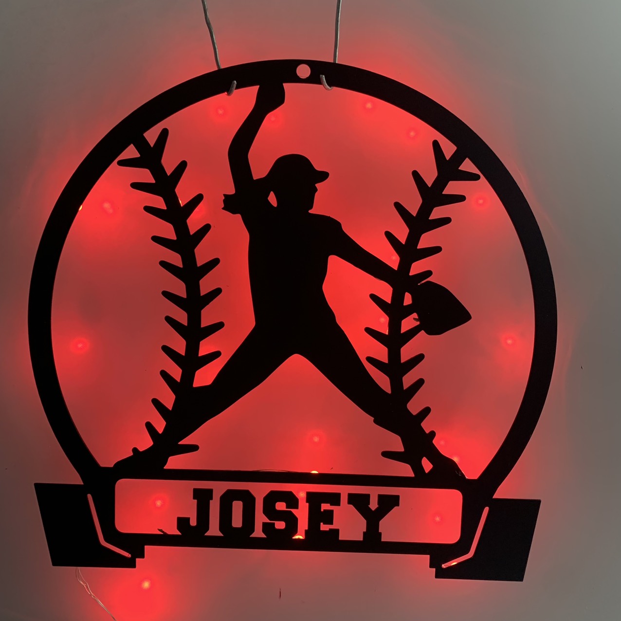 Custom Girl Baseball Metal Wall Art With Led Lights, Personalized Baseball Player Metal Name Sign, Softball Sport Metal Wall Led Decor