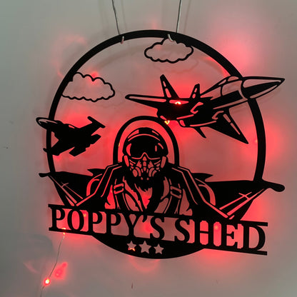 Custom Air Force Pilot Metal Wall Art With Led Light, Personalized Fighter Jet Pilot Name Sign Home Decor, Aircraft Hangar Metal Wall Sign