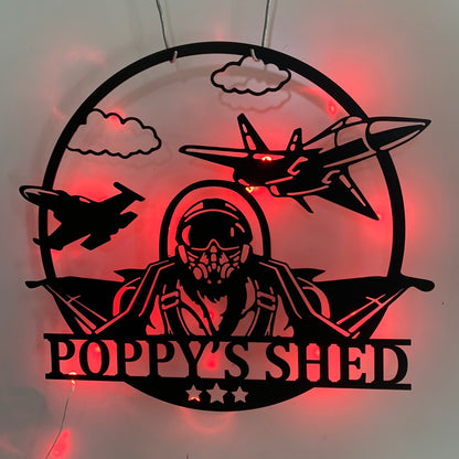 Custom Air Force Pilot Metal Wall Art With Led Light, Personalized Fighter Jet Pilot Name Sign Home Decor, Aircraft Hangar Metal Wall Sign