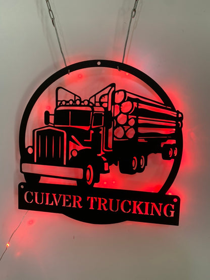 Custom Logging Truck Metal Wall Art Led Light, Personalized Log Truck Driver Metal Name Sign, Log Truck Garage Man Cave Metal Wall Sign