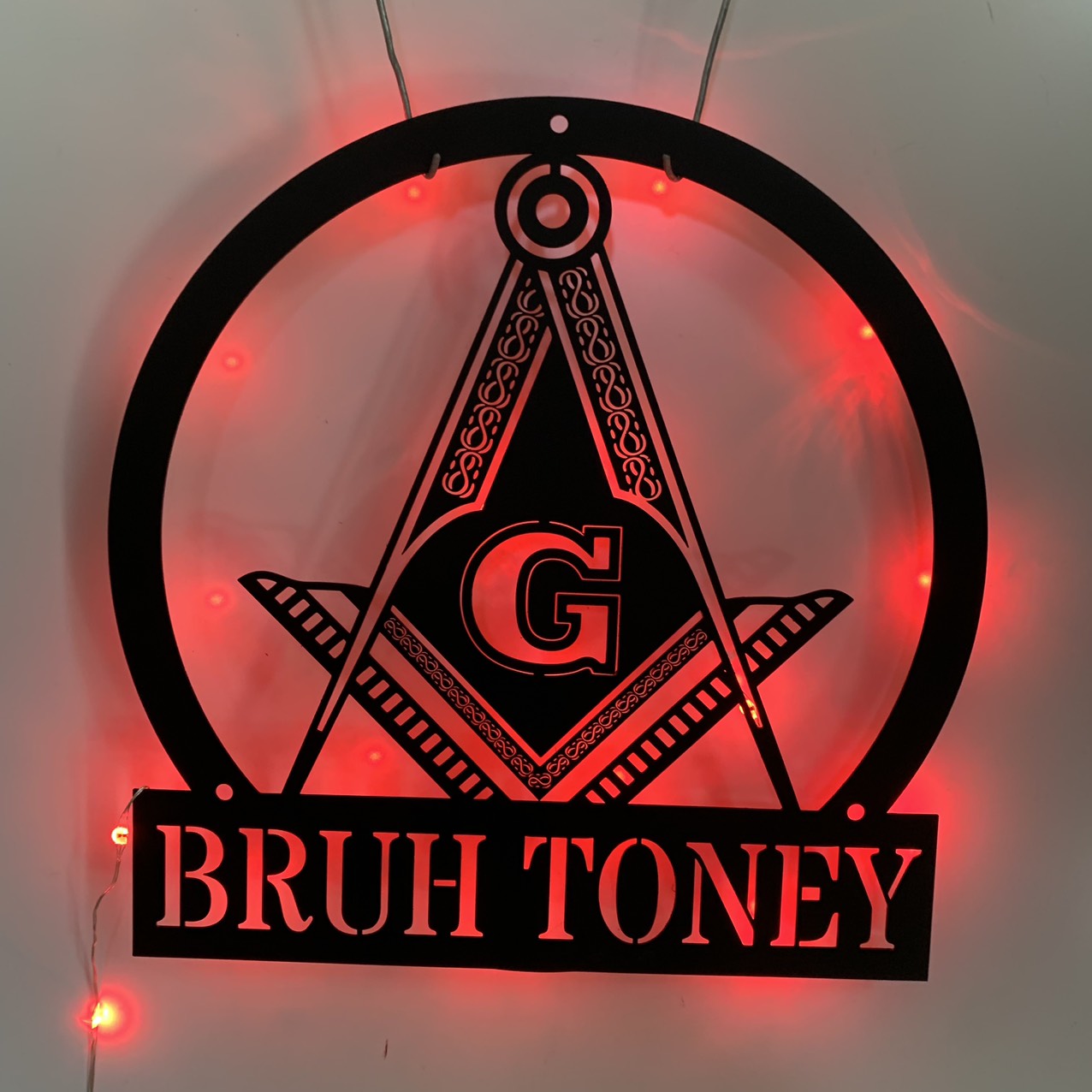 Custom Masonic Square And Compass Metal Wall Art Led Light, Personalized Masonic Metal Name Sign, Freemason Freemasonry Masonic Monogram Metal Sign