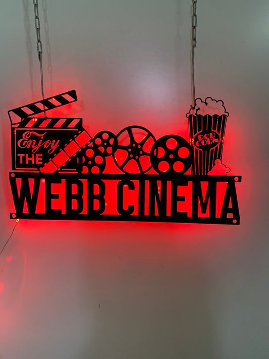 Custom Home Cinema Metal Wall Art With Led Light, Personalized Cinema Metal Led Sign, Family Cinema Movie Theater Metal Name Sign