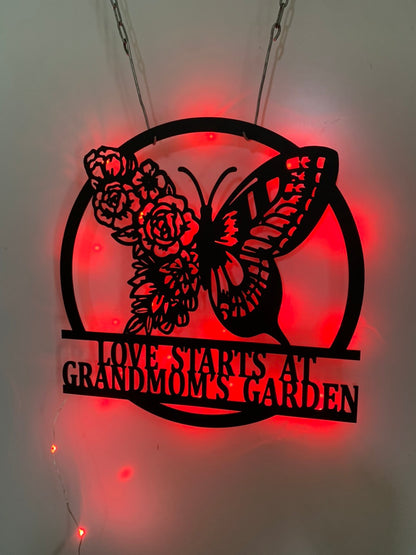 Personalized Floral Butterfly Metal Name Sign With Led Light, Custom Butterfly Monogram Metal Wall Art, Butterfly Lover Metal Garden Sign