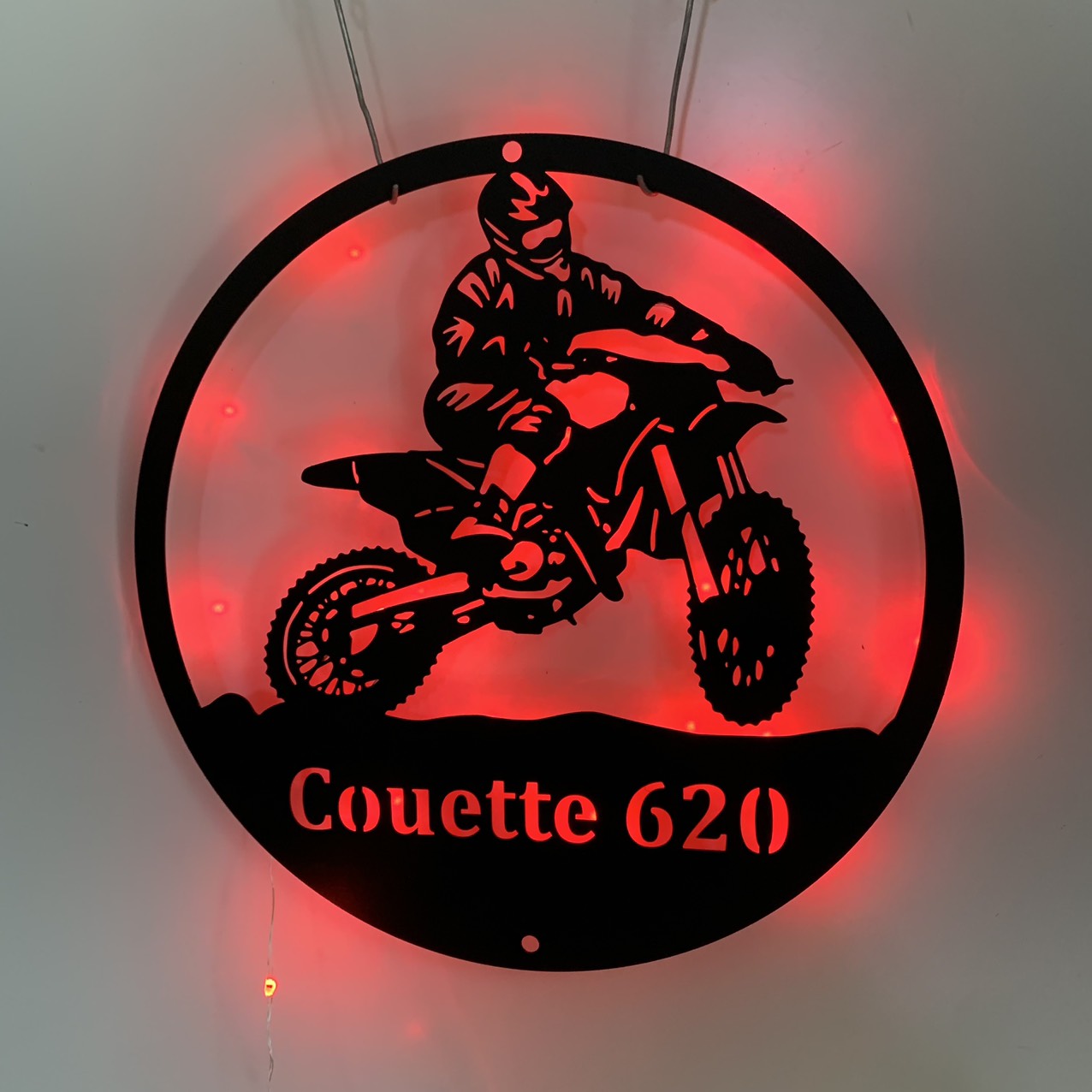 Custom Dirt Bike Metal Wall Art With Led Lights, Personalized Motorcycle Biker Metal Name Sign, Motocross Rider Metal Wall Led Sign Decor