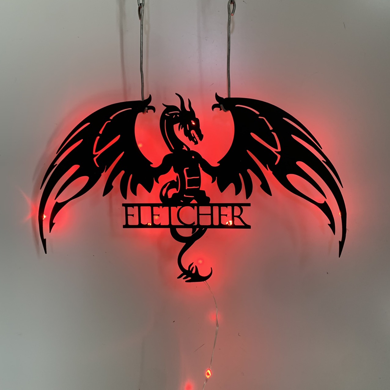 Custom Dragon Metal Sign With Led Lights, Dragon Name Metal Art, Dragon Monogram Metal Wall Decor, Mythical Dragon Metal Wall Hanging