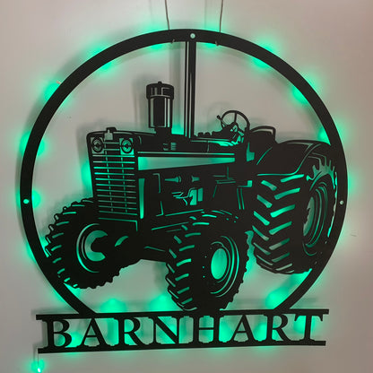 Custom Farm Tractor Metal Wall Art With Led Light, Personalized Tractor Driver Metal Name Sign, Truck Farmhouse Metal Wall Led Sign