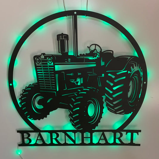 Custom Farm Tractor Metal Wall Art With Led Light, Personalized Tractor Driver Metal Name Sign, Truck Farmhouse Metal Wall Led Sign