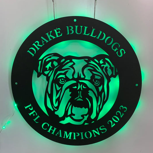 Custom English Bulldog Metal Sign With Led Light, Personalized Bulldog Metal Wall Art, English Bulldog Name Round Metal Signs