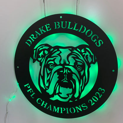 Custom English Bulldog Metal Sign With Led Light, Personalized Bulldog Metal Wall Art, English Bulldog Name Round Metal Signs