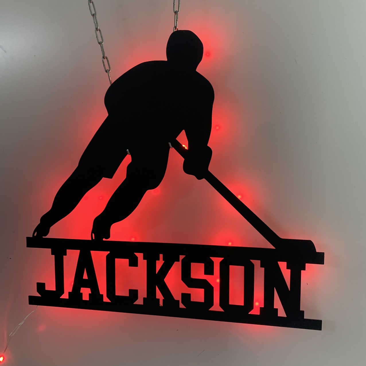 Custom Ice Hockey Metal Wall Art With Led Light, Personalized Hockey Player Metal Name Sign, Hockey Sport Kid Room Metal Wall Decor