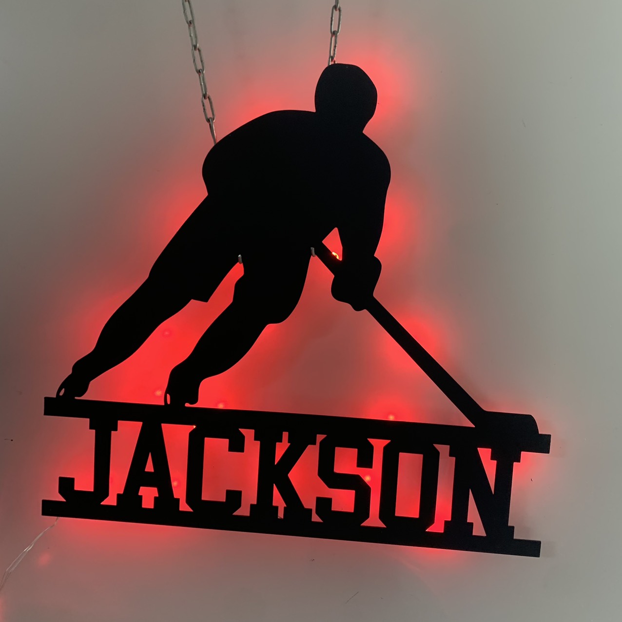 Custom Ice Hockey Metal Wall Art With Led Light, Personalized Hockey Player Metal Name Sign, Hockey Sport Kid Room Metal Wall Decor