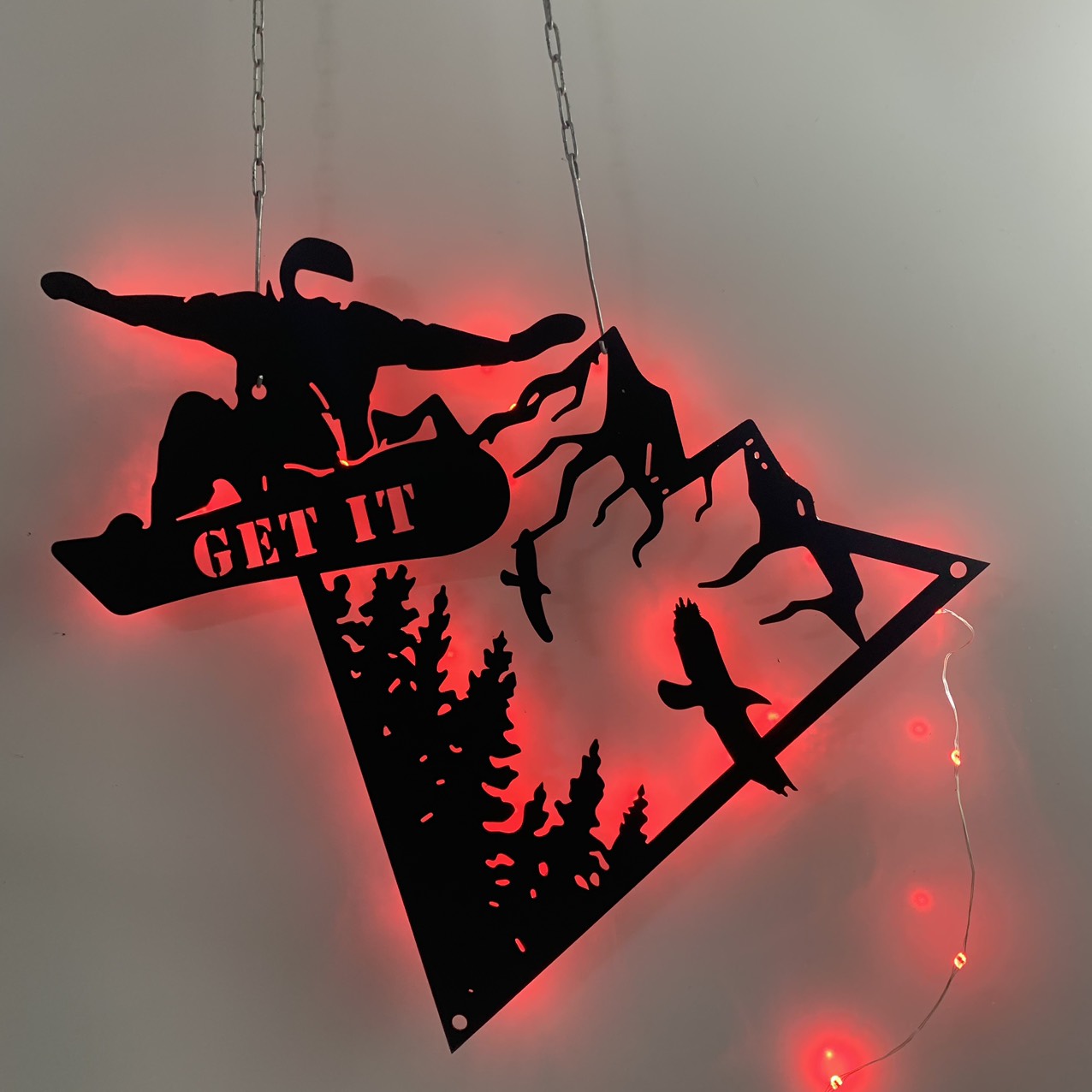 Snow Skiing Winter Sport Metal Wall Art Led Light, Downhill Skier Metal Name Sign, Snow Skiing Sport Man Cave Metal Wall Led Sign Decor