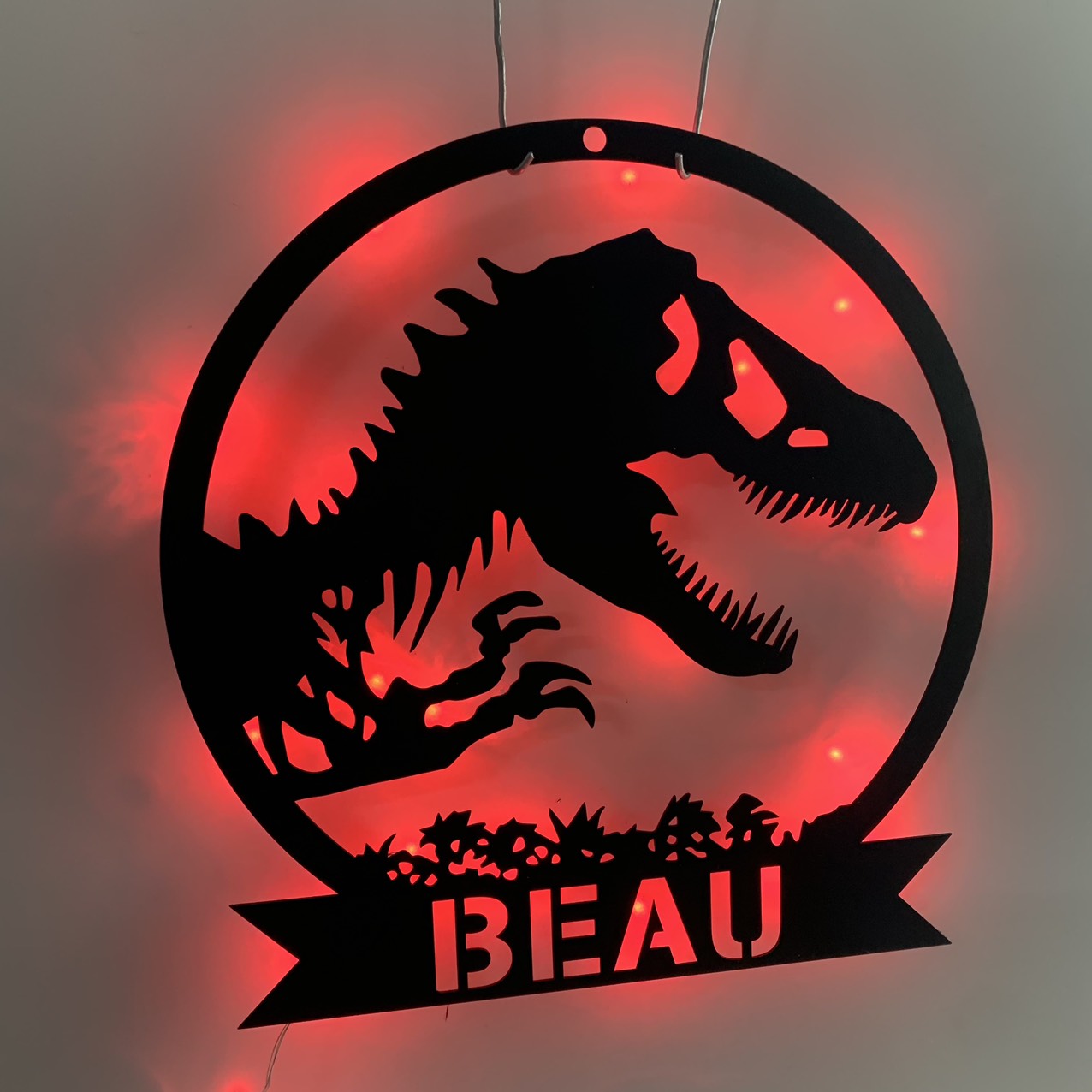 Custom Name Dinosaur Metal Sign With Led Lights, Personalized Name Dino T-rex Metal Wall Art, Dino Tyrannosaurus Kid Room Nursery Metal Led Sign