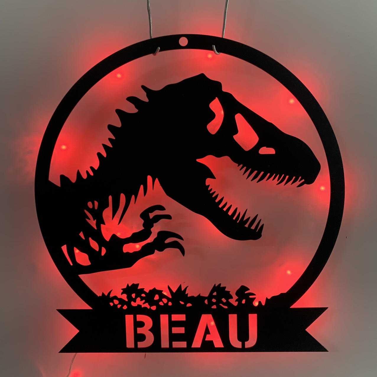 Custom Name Dinosaur Metal Sign With Led Lights, Personalized Name Dino T-rex Metal Wall Art, Dino Tyrannosaurus Kid Room Nursery Metal Led Sign