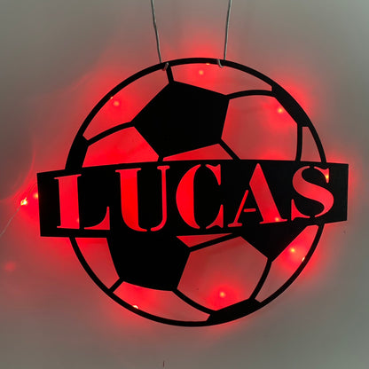 Personalized Soccer Ball Metal Wall Art With Led Lights, Custom Football Player Metal Name Sign, Soccer Team Football Club Metal Wall Sign Decor